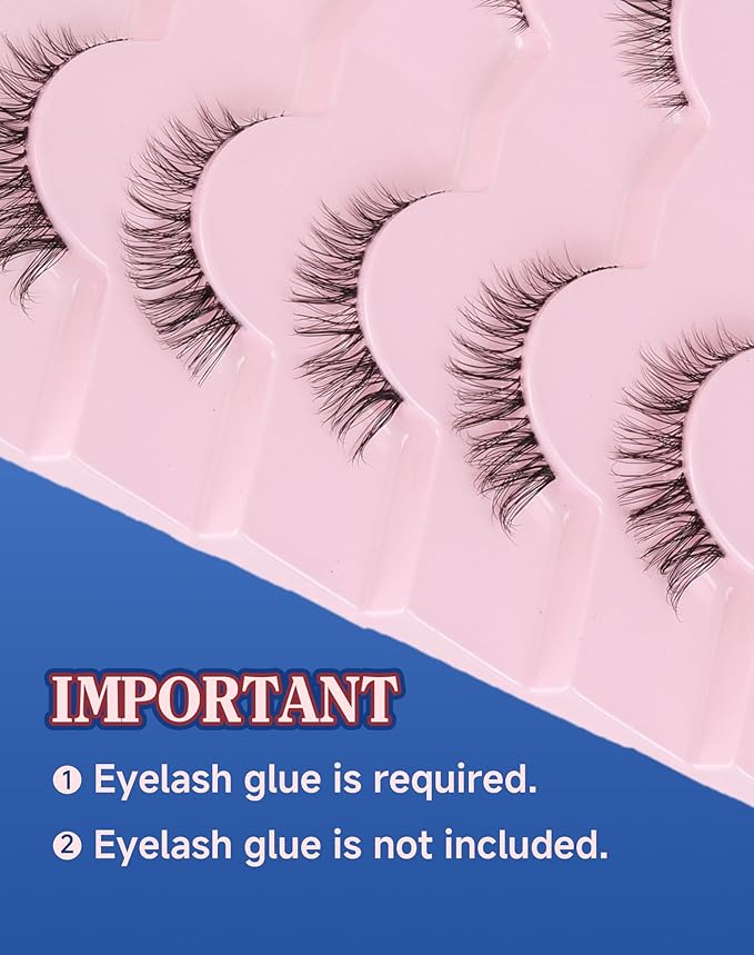 Small Lashes Wispy Short Eyelashes Natural Look Flared Strip False Eyelash Soft Clear Band Lash Pack 7 Pairs SF-07
