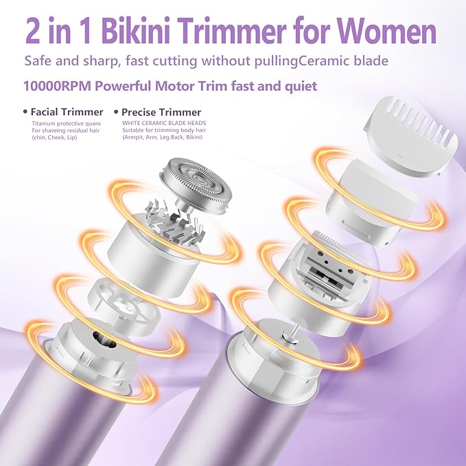 Women's Electric Shaver Waterproof IPX8 Bikini Tnimmer Body Hair Remover/Razors for Women Skin Cordless Rechargeable Razor for Legs underarms pubic Hair Facial Hair Removal for Women