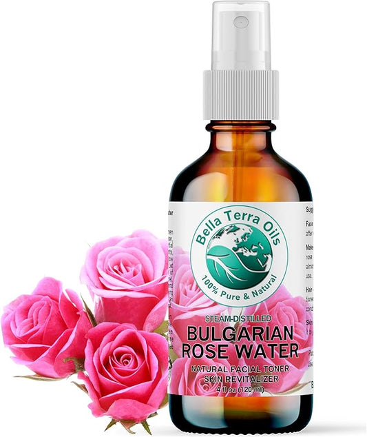 Bella Terra Oils - Organic Rose Water Mist 4 oz - Capture The Bulgarian Rose Essence, Perfect as a Gentle Rosewater Face Mist, Free from Synthetics