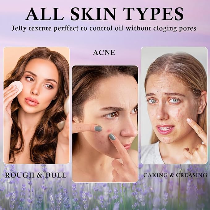 Chillab Lavender Matte Powder, Oil Control Face Pressed Chillab Lavender Matte Powder with Mini Powder Puff, Jelly Pressed Setting Powder Face Makeup, Cruelty Free