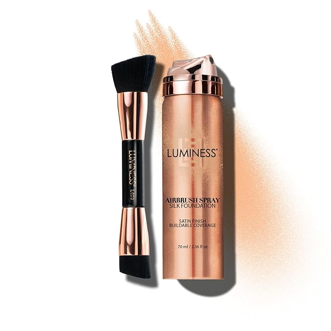 LUMINESS Silk Airbrush Spray Foundation & Buffing Brush Kit - Light Medium, Unisex, Skin Foundation Concealer