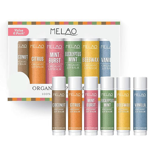 Lip Balm with Nourishing and Hydrating for Dry Cracked Lips, Natural and Organic Ingredients Lip Butters, Lip Balm Set (6 Pack), 6 Scents(Coconut, Citrus, Mint, Eucalyptus Mint, Honey, Vanilla)