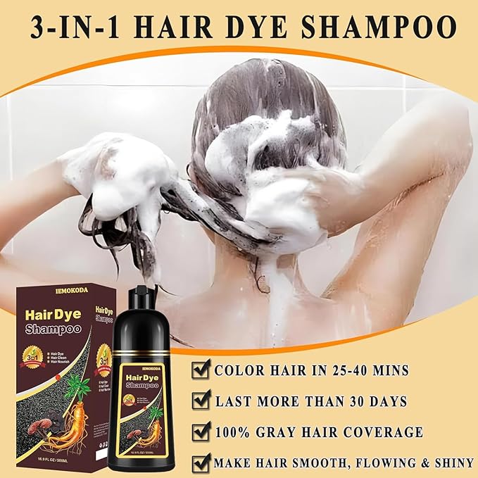 Dark Brown Hair Dye Shampoo 3 in 1 for Gray Hair, Long-lasting & Natual Hair Color Shampoo, Herbal Ingredients Natural Shampoo Hair Dye Effect in Minutes, Gifts for Men Women 500ml