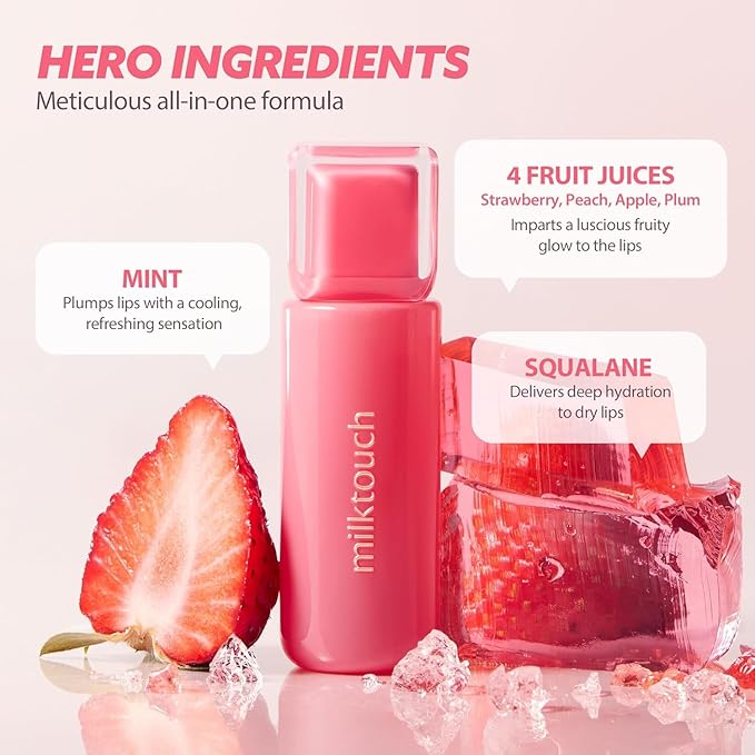 MILKTOUCH Jelly Fit Lip Tint (05 Apple Pom) with Cooling Plumping Effect and Water-Based Non-Sticky Texture | Long Lasting Korean Beauty Lipstain Tinted Gloss Oil Brown K Makeup