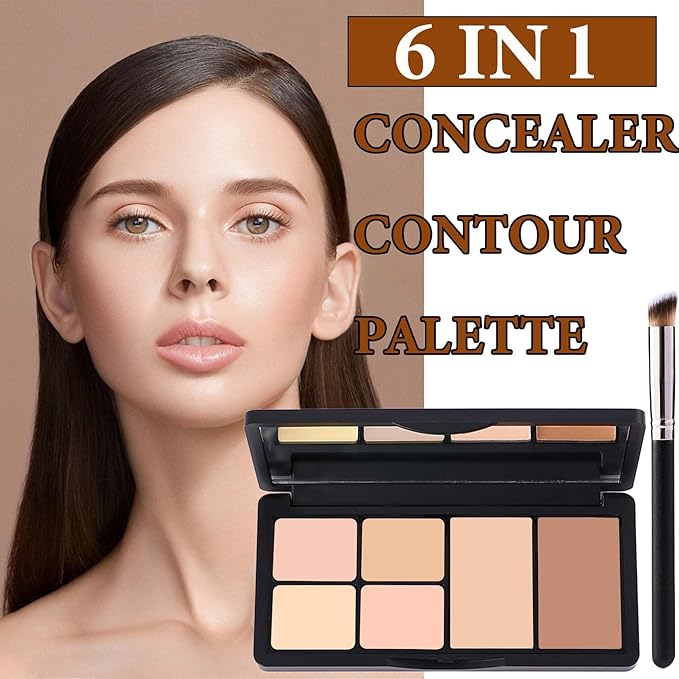 6 Colors Correcting Concealer Contour Palette,Concealer Cream Contour Makeup Palette,Contouring Foundation Highlighting Makeup Kit with Brush（02#）