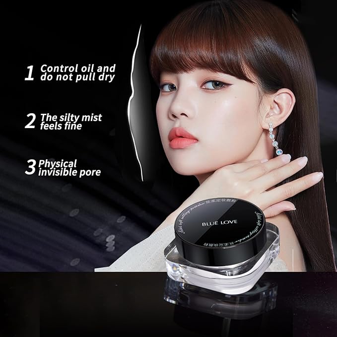 BLUE LOVE Setting Powder Makeup for Oily Skin, Oil Control Smooth Face Makeup Powder Foundation, Waterproof Setting Powder Compact, Oil Control Face Pressed Loose Powder(Transparent)