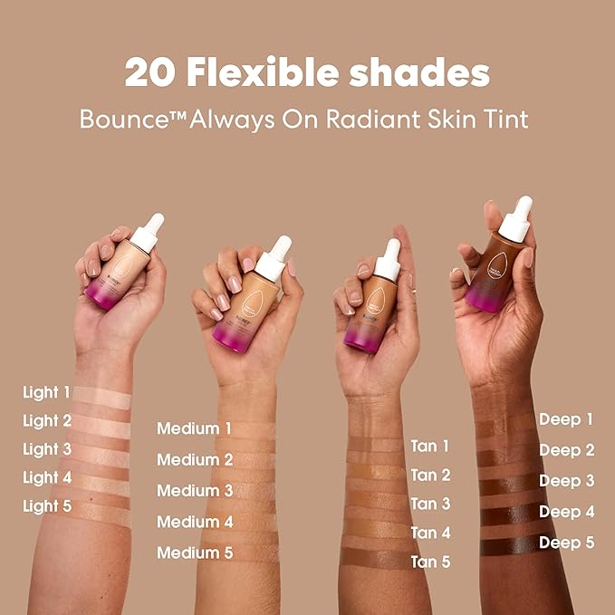 Beautyblender 12-Hour Always on Radiant Skin Tint, Breathable Serum Foundation Stays Put for All Day Long Wear, Infused with Hyaluronic Acid & Niacinamide, Tan 5
