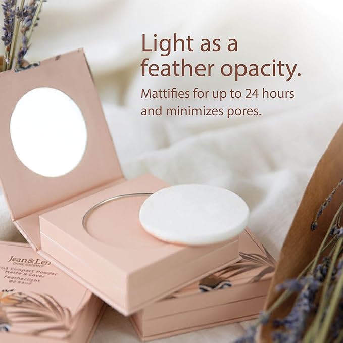 Pure 2in1 Compact Powder Feather Light 01 Ivory by Jean&Len, for a flawless transition and natural look, lasts 24 hours, with organic ingredients, vegan