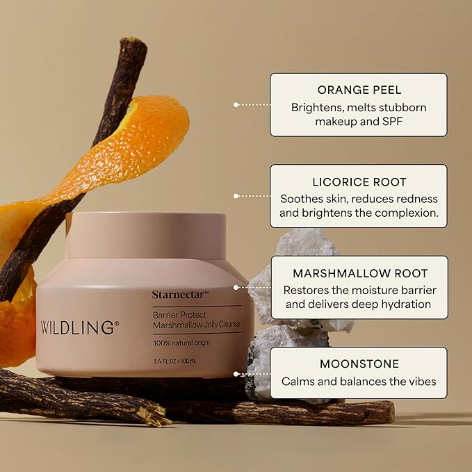 Wildling Starnectar Jelly Cleanser – Daily Hydrating Makeup Remover Face Wash – Gently Cleanse, Remove Makeup, Brighten, Soften, Repair Skin Barrier – Alcohol Free, 100% Natural, Vegan, Cruelty-Free