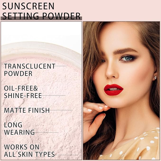 Mineral Sunscreen Setting Powder, SPF 35 Translucent Loose Powder, Mineral Brush Powder, Oil Control Natural Matte Finish, Lasting Lightweight Breathable for All Skin (#04 Pink Complexion)