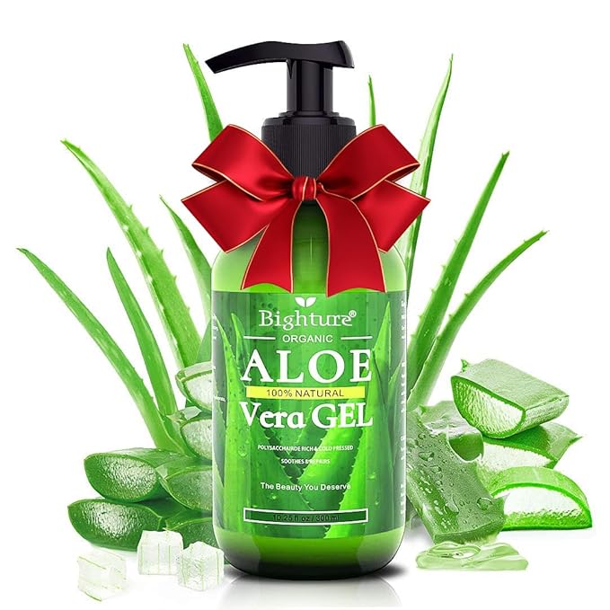 Aloe Vera Gel, 100% Aloe Vera Organic from Freshly Cut Aloe Leaves, Skin Care for Deeply & Rapidly Soothing, Firming, After Shave, Sunburn Relieve, etc