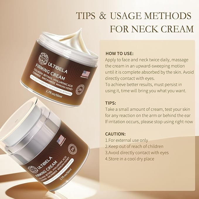 Tighten and Lift Neck Cream, Deep Hydration Neck Firming Cream with Retinol, Collagen & Honey Anti-Aging & Wrinkle Moisturizer for Face, Neck & Décolleté Women & Men 1.7 Fl Oz