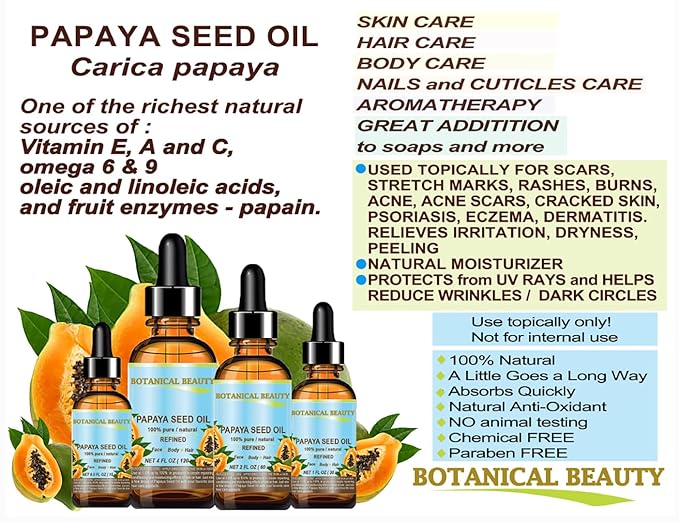 PAPAYA SEED OIL. 100% Pure / Natural / Undiluted /Refined Cold Pressed Carrier Oil. 0.5 Fl.oz.- 15 ml. For Skin, Hair And Lip Care.