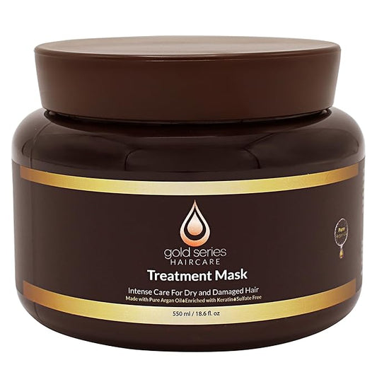 Gold Series Treatment Mask – Deep Hydrating Argan Oil Hair Mask for Dry Damaged, Color Treated and Curly Hair Enriched with Keratin – Sulfate Free Natural Hair Repair Treatment, 18.6oz