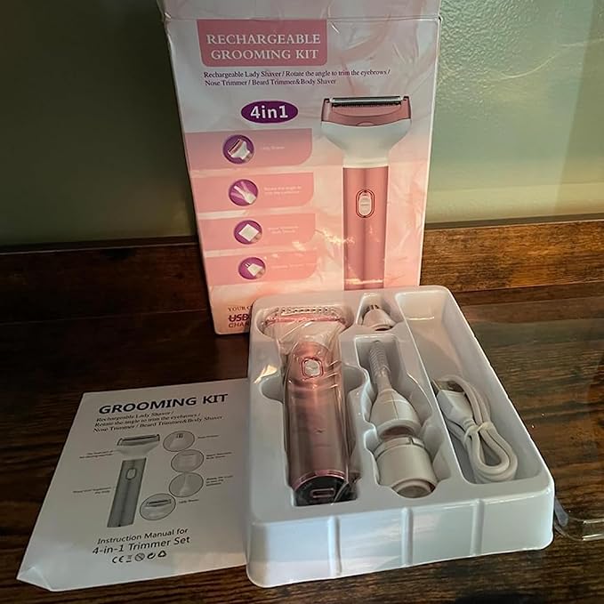 Electric Razor for Women, Hair Trimmer for Bikini Legs Womens Shaving Eyebrow Lips Body Face Beard Mustache Nose Arm Armpit Facial Hair Removal for Women's Shaver 4 in 1 Kit, Type-C Charging Port