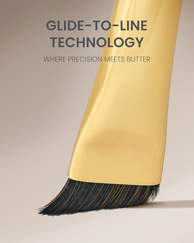 Desert Oak Series MicroBlade Angled Brow Brush - 11mm Ultra-Fine Nylon Bristles for 1mm Hair Strokes, Pomade/Gel/Powder Application, Bubinga & Brass (CM 190)