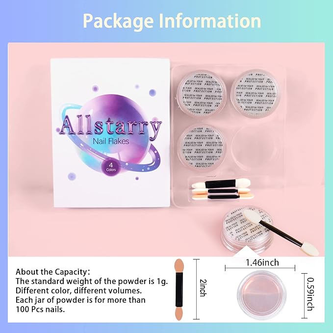 Allstarry White Chrome Nail Powder, 4 PCS Color-Shift Chameleon Chrome Effect Powder Neon Aurora Glitter Dust Iridescent Pearlescent Pearl Pigment for Nail Art Decoration, Gel Polish, Resin Craft