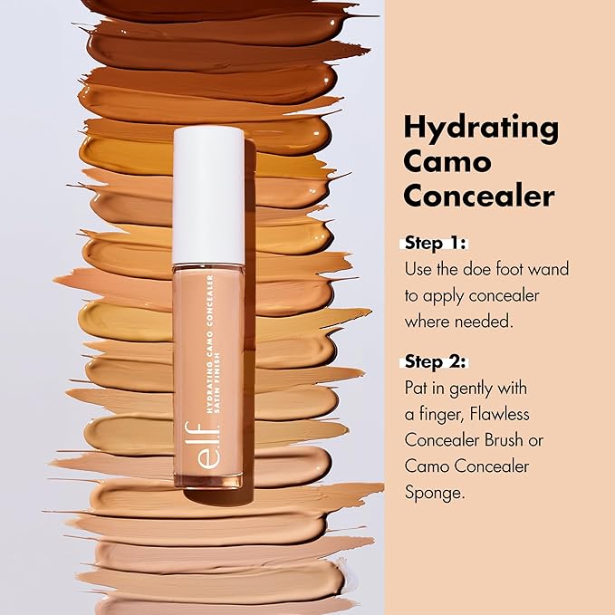 e.l.f. Hydrating Camo Concealer, Lightweight, Full Coverage, Long Lasting, Conceals, Corrects, Covers, Hydrates, Highlights, Medium Sand, Satin Finish, 25 Shades, All-Day Wear, 0.20 Fl Oz