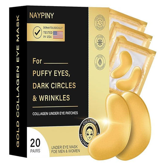 Golden Under Eye Patches Amino Acid & Collagen for Swollen Eyes, Under Eye Treatment Mask Help Reduce Wrinkles, Dark Circles and Puffiness - 20 Pairs (Orangen)