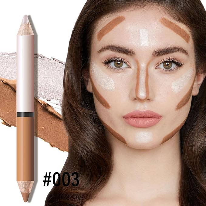 2 in 1 Cream Bronzer and Highlighter Stick,Cream Dual-Ended Highlight Contour Stick,Long Lasting & Waterproof Face Brighten Make up Pen