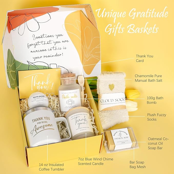 Thank You Gifts for Women, 8pcs Employee Appreciation Gifts Baskets for Women Thank You Farewell Gifts for Coworkers Teacher Boss Hostess Secretary Nurse Mom Pastor- Best Spa Gratitude Box w/Candle