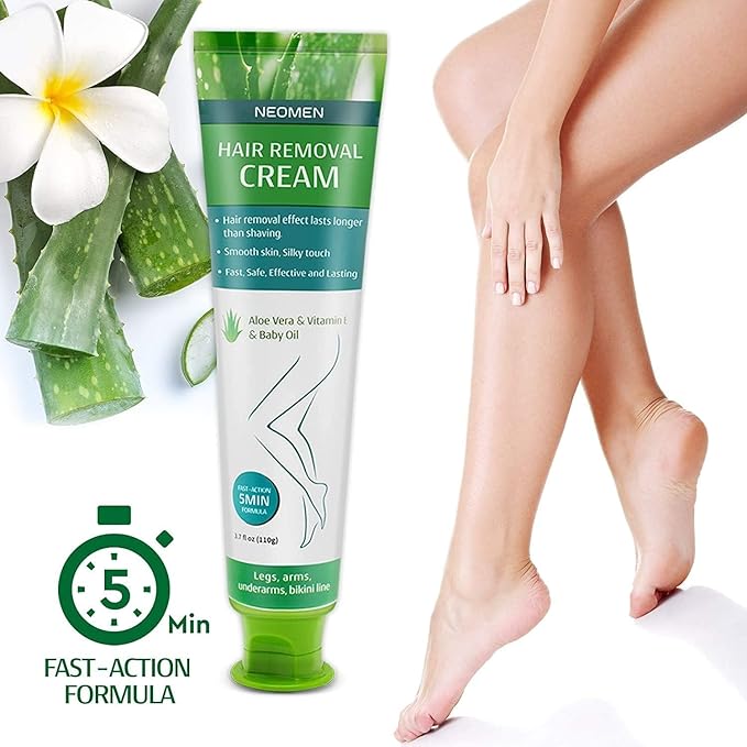 Hair Removal Cream for Men & Women : Painless Depilatory for Sensitive Skin & Intimate Areas, Moisturizing with Aloe Vera & Vitamin E, Safe for Face, Underarms, Bikini, Arms, Legs