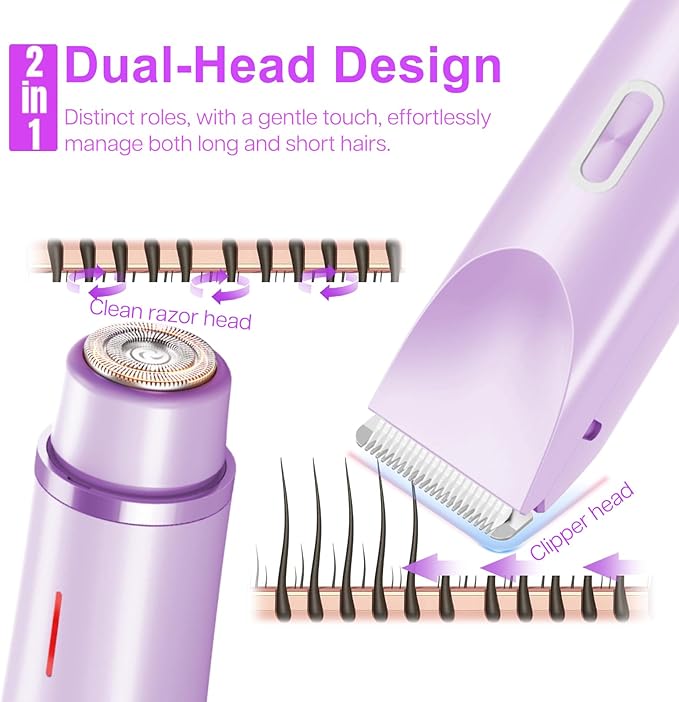 Electric Bikini Trimmer for Women, 2-in-1 Waterproof Hair Shaver and Epilator, IPX7 Wet/Dry Lady Shaver for Bikini, Legs, Underarms, Purple