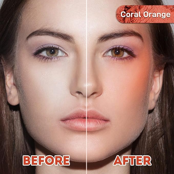 Face Blush for Cheeks Waterproof Cream Blush makeup, Soft Face Blush Natural Makeup Lightweight & Natural Matte Finish Long Lasting Makeup Easy to Smudge and Apply Blushes for Beginne(Coral Orange)