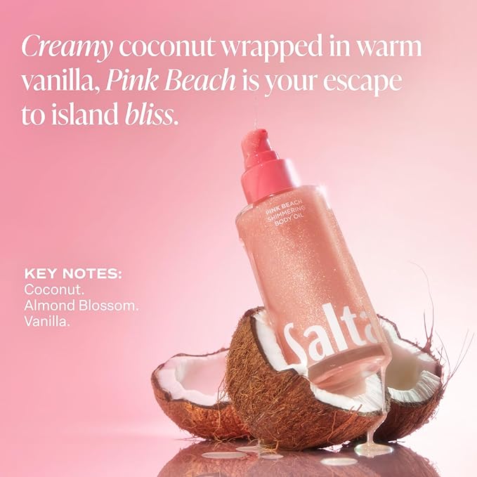 Saltair Shimmering Body Oil - Pink Beach Scented Dry Oil Moisturizer with Light-Reflecting Pearl Pigments. Moisturizing Glow for All Skin Types - 4 Fl Oz