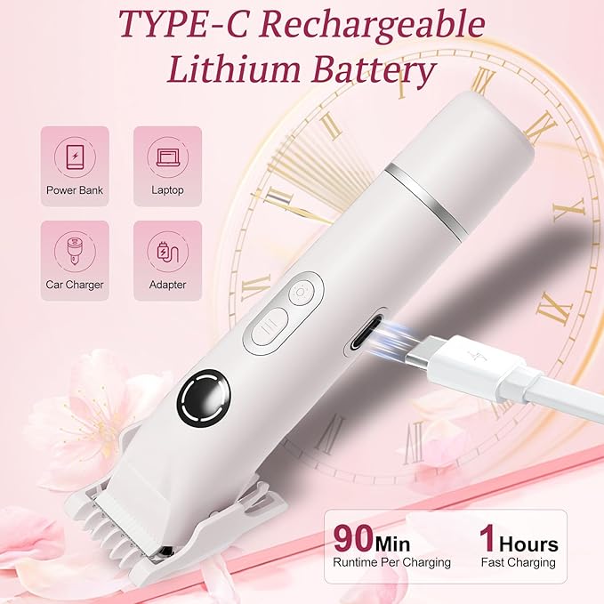 Bikini Trimmer for Women, 4 in 1 Wet/Dry Electric Razors for Women - Dual Head, Painless Rechargeable Portable Womens Razors for Shaving Set for Face, Nose, Eyebrows, Armpits, Bikini Area (White)