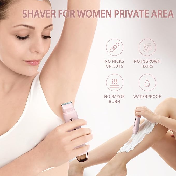 Bikini Trimmer for Women, Waterproof Electric Bikini Shaver Cordless Recharge Razors for Women for Leg Bikini Area Face Armpit & Body Trimming, Ideal Gifts for Ladies - Pink