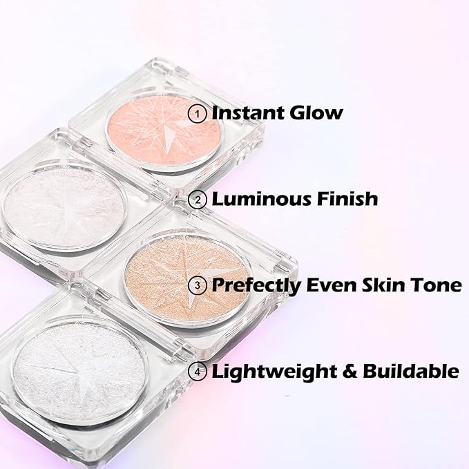 Erinde Pearl White Shimmer Glitter Highlighter Highlight Makeup Contour Powder, Silver Face Illuminator Highlighter, Highlighter Makeup iluminadores Illuminator for Face Body Cheek