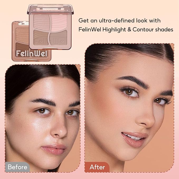 Highlight Contour Makeup Palette Effortless Blending Matte Shimmer Highlighter Palette and Bronzer Powder for Cool Toned Skin with Brush