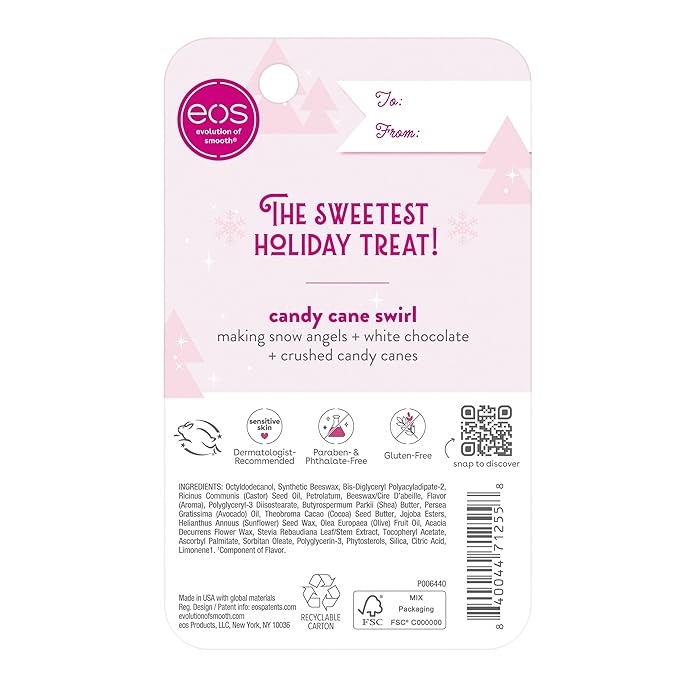 eos Holiday Lip Butter Gift- Candy Cane Swirl Super Balm, 24H Moisture, Stocking Stuffers, 0.35 fl oz