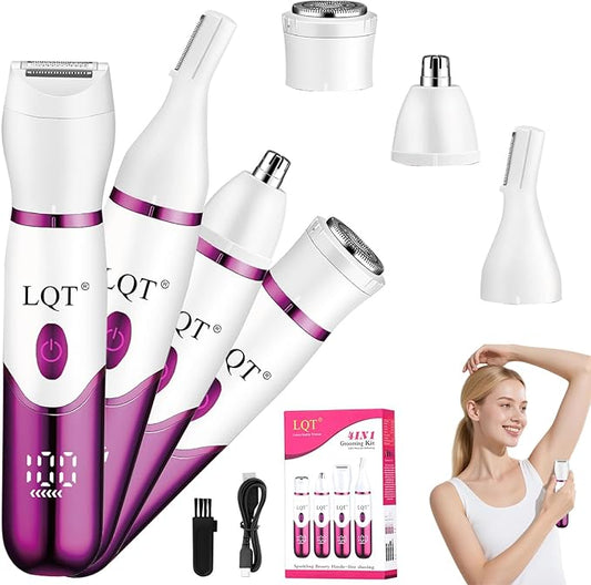 Electric Bikini Trimmer for Women,Led Power Display Removal for Body Nose Hair Trimmer Face Shavers Eyebrow Legs Armpit Bikini Area Pubic Underarms Rechargeable Portable 4 in 1 Womens Razors Set