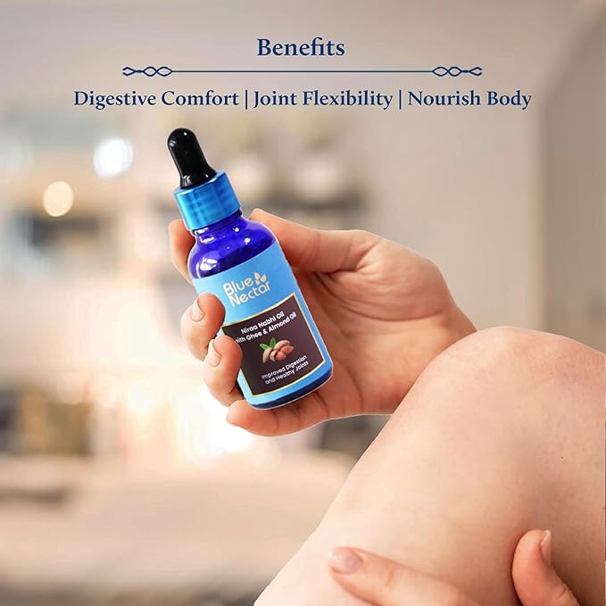 Blue Nectar Ayurveda Nabhi Oil with Ghee & Almond Oil | Natural Navel Oil for Belly Button for Digestion & Joint Health | 100% Natural & Herbal (21 Herbs, 0.33Fl Oz)