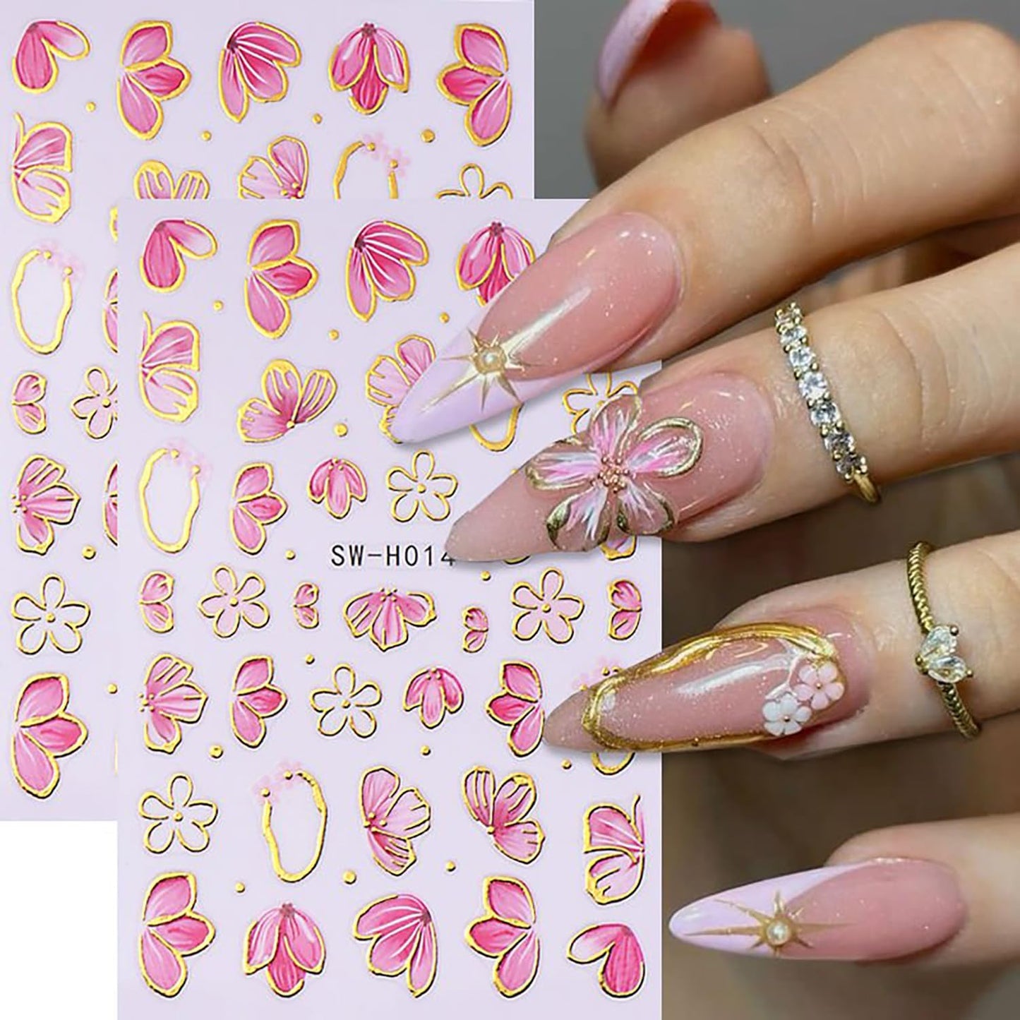 6 Sheets Flower Nail Art Stickers 3D Self-Adhesive Hot Stamping Blossom Nails Sticker Spring Nail Art Decals Holographic Floral Nails Decal Decoration for Women Flowers Manicure DIY Nail Supplies