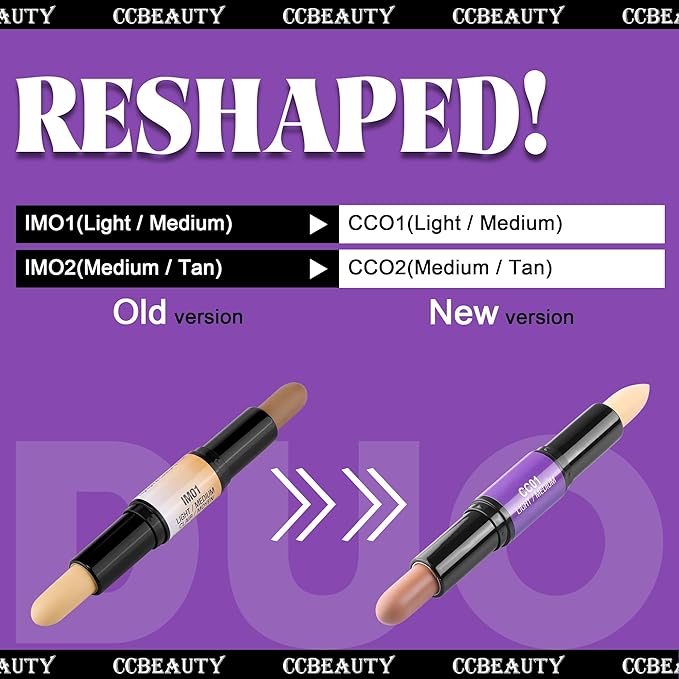 CCbeauty 2-IN-1 Matte Contour Stick Makeup,Cream Dual Highlighter Bronzer Stick, Highlighting & Contouring Kit, Highlight Concealer Sticks for Face Shaping, Long Lasting & Waterproof