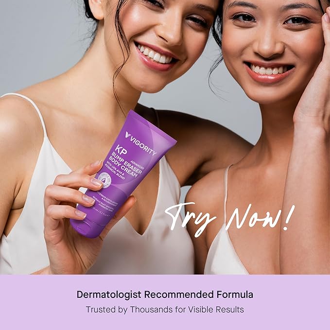 Vigority Keratosis Pilaris Treatment Cream with Lactic Acid – KP Body Bump Exfoliating Moisturizer for Rough, Bumpy, Dry & Flakey Skin, Strawberry Legs – 5.1 Oz