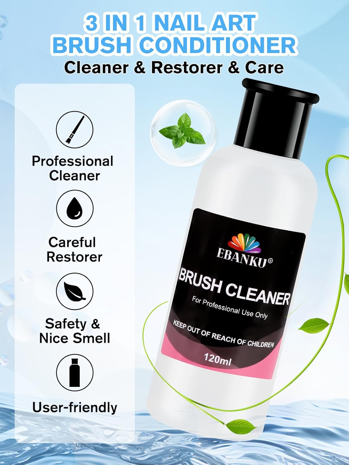 EBANKU 4OZ Nail Brush Cleaner, Nail Art Brushes Conditioner Quickly Clean Gel Nail Brush Clean Solution With Glass Cup and 100 Pcs Cleaning Pad for Nail Extension Gel