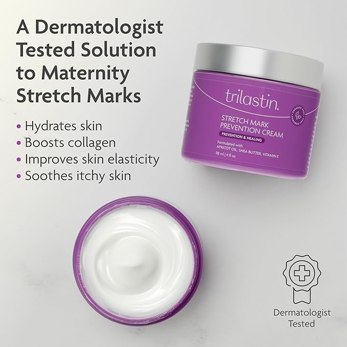 TriLASTIN Maternity Stretch Mark Cream for Pregnancy - 4 fl oz - Paraben-Free & Hypoallergenic - Prevents Stretch Marks & Improves Elasticity - Shea Butter & Belly Cream for Pregnant Women