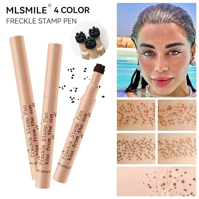 AKARY Stamp Freckle Pen Natural Lifelike Fake Freckles Makeup, Waterproof Long Lasting Quick Dry 5 Comb Corners Natural Like Face Freckle Makeup Pen for Effortless Sunkissed Makeup, 02-Natural Coffee