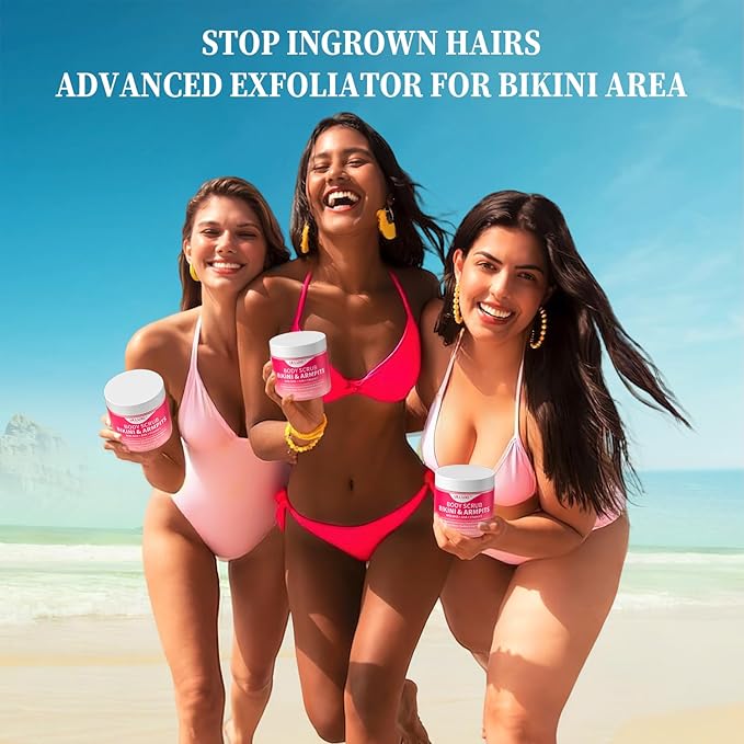 Bikini Area Exfoliator with 10% AHAs BHA & Vitamin C, Exfoliating Body Scrub for Ingrown Hair and Underarm Bumps, Dark Spots, Moisturize Brighten Soothe & Even Skin Tone, Sensitive Skin Safe, 7.76 oz