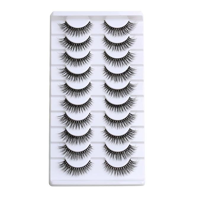SUNWELL False Eyelashes 12mm Mink Lashes Natural Look Cat Eye Faux Mink Lashes 3D Fluffy Soft Luxury Volume Fake Lashes 10 Pairs Pack