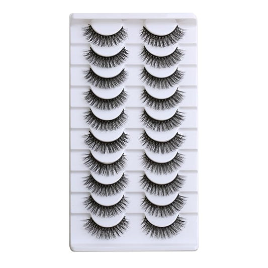 SUNWELL False Eyelashes 12mm Mink Lashes Natural Look 3D Faux Mink Eye Lashes Soft Reusable Luxury Volume Fake Eyelashes 10 Pairs Pack