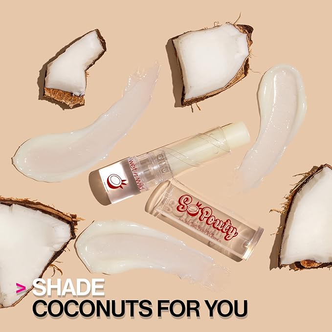 wet n wild Perfect Pout So Pouty Shine Tinted Lip Balm Coconut Flavored, Hyaluronic Acid, Vegan Collagen, Moisturizing For Dry Lip Care, Clear (Pack of 2)
