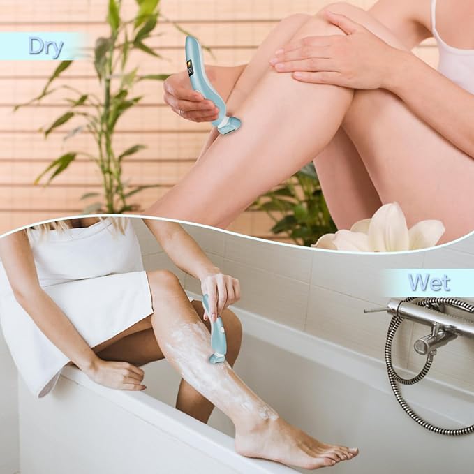 Electric Shaver for Women, Bikini Trimmer Wet & Dry Use, Body Hair Removal, Electric Razors for Leg Armpit Public Painless, Cordless Rechargeable Trimmer, Detachable Head, with LED Light