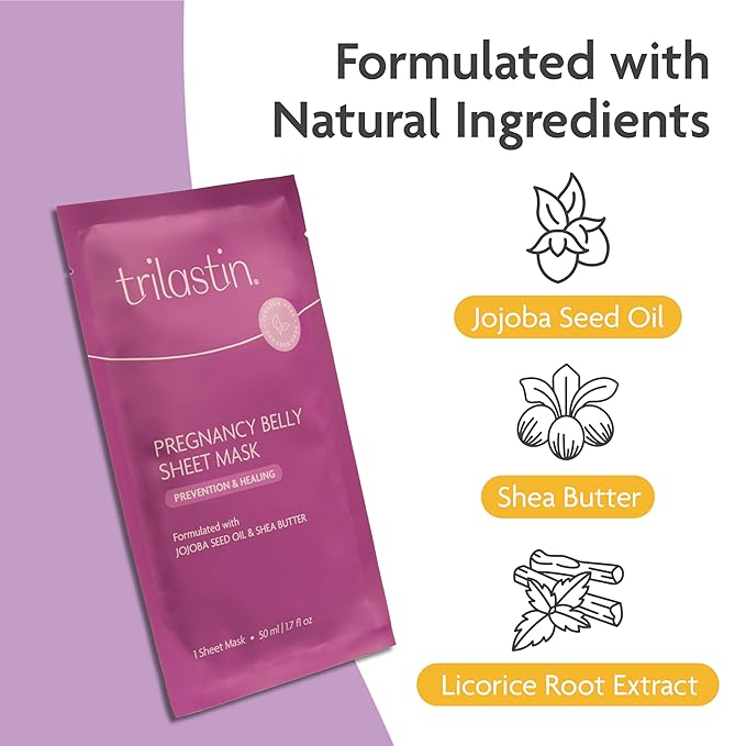 TriLASTIN Belly Masks - Belly Masks for Pregnant Women - Hydrating & Soothing for Itchy Skin - Reduces Stretch Marks - Safe for Sensitive Skin - Paraben & Phthalate-Free - Made in USA - 4 Pack