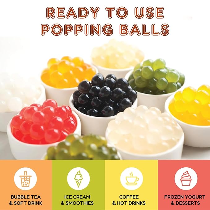 Fanale Blueberry Popping Boba Pearls, Vegan, Non GMO, Gluten Free, Fat Free, Perfect for Bubble Tea, Smoothies, Ice Cream, Desserts, and Beverages.