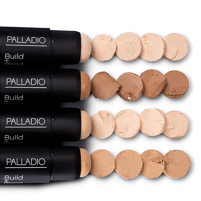 Palladio BUILD & BLEND Foundation Stick, Medium Coverage Buildable Contour Stick for Face, Ultra Blendable Creamy Formula for a Natural Shine Free Finish, (Warm Caramel)